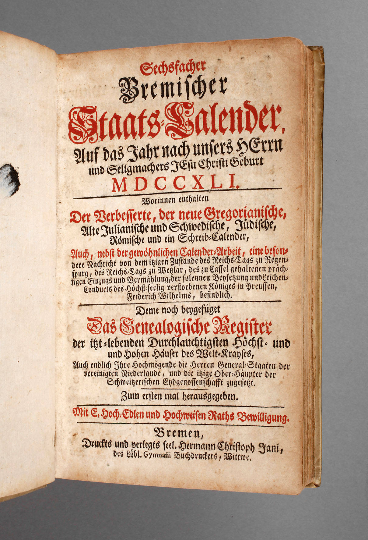 Sechsfacher Bremischer Staats-Calender 1741