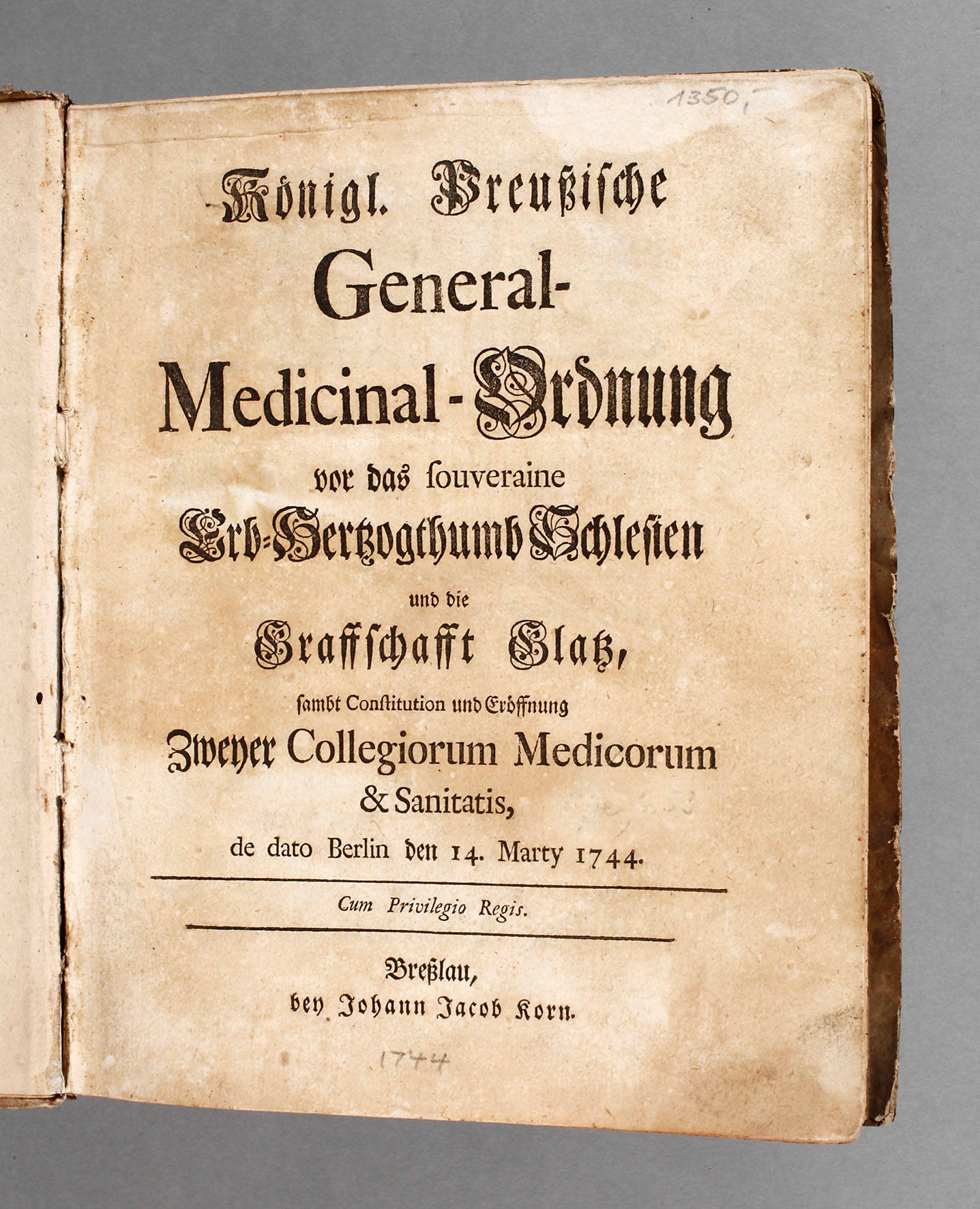 General-Medizinal-Verordnung für Schlesien 1744