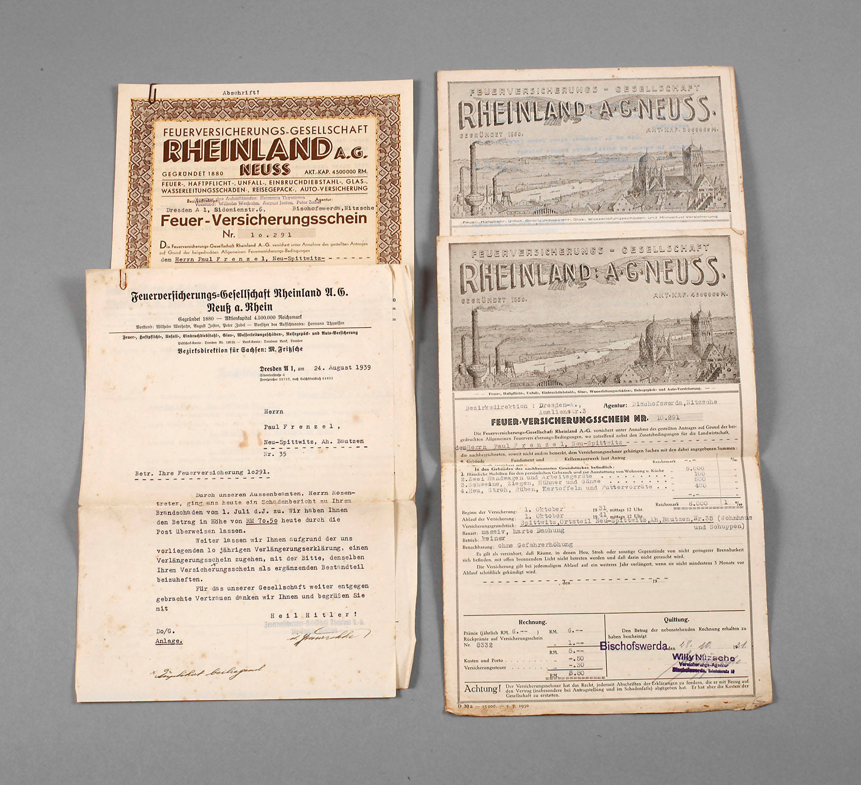 Konvolut Feuerversicherungsscheine