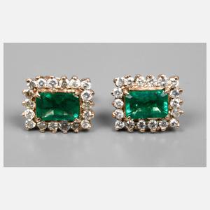 Paar Brillantohrstecker mit Smaragd