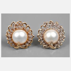 Paar Ohrstecker mit Mabéperlen und Diamanten