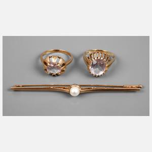 Brosche und zwei Ringe Gold