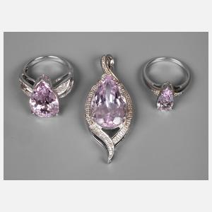 Drei Teile Schmuck mit Kunziten