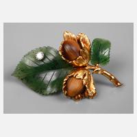 Feine Goldbrosche als Haselnusszweig111