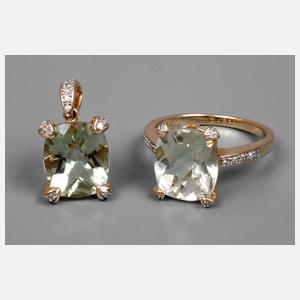 Schmuckset Ring und Anhänger mit Citrin