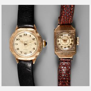 Zwei Damenarmbanduhren Art déco