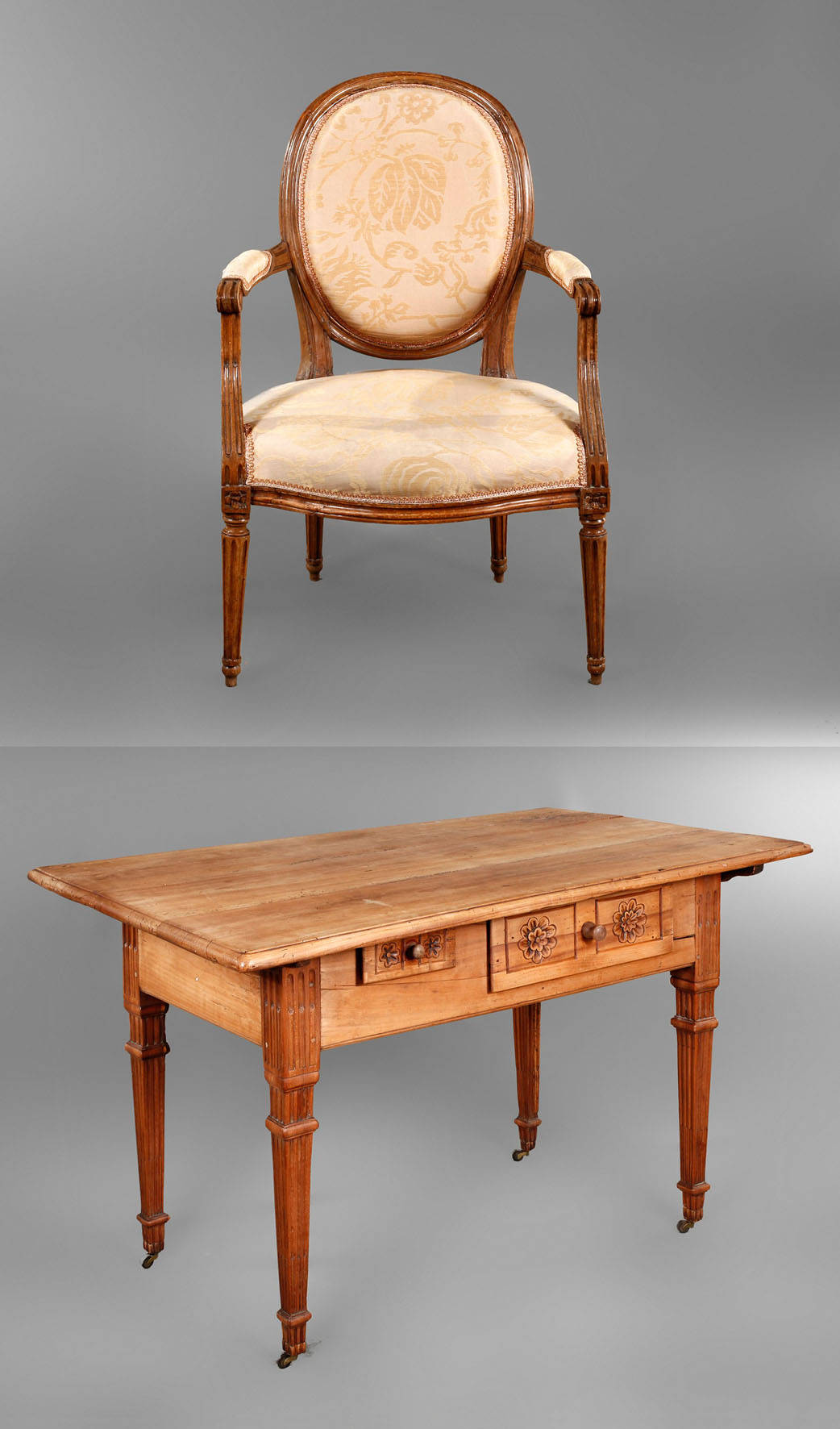 Klassizistischer Schreibtisch und Sessel