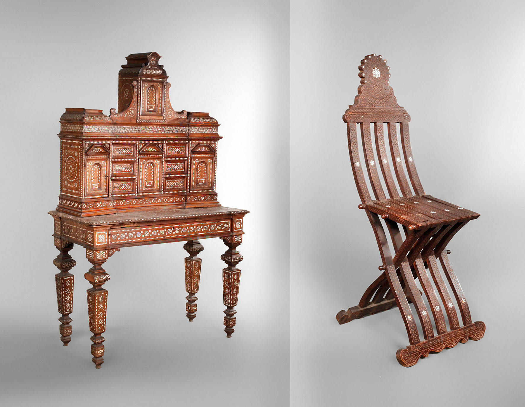 Maurischer Scherenstuhl und Sekretär