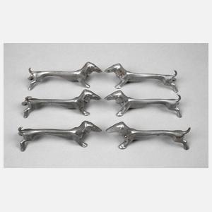 Sechs Messerbänkchen Kayserzinn