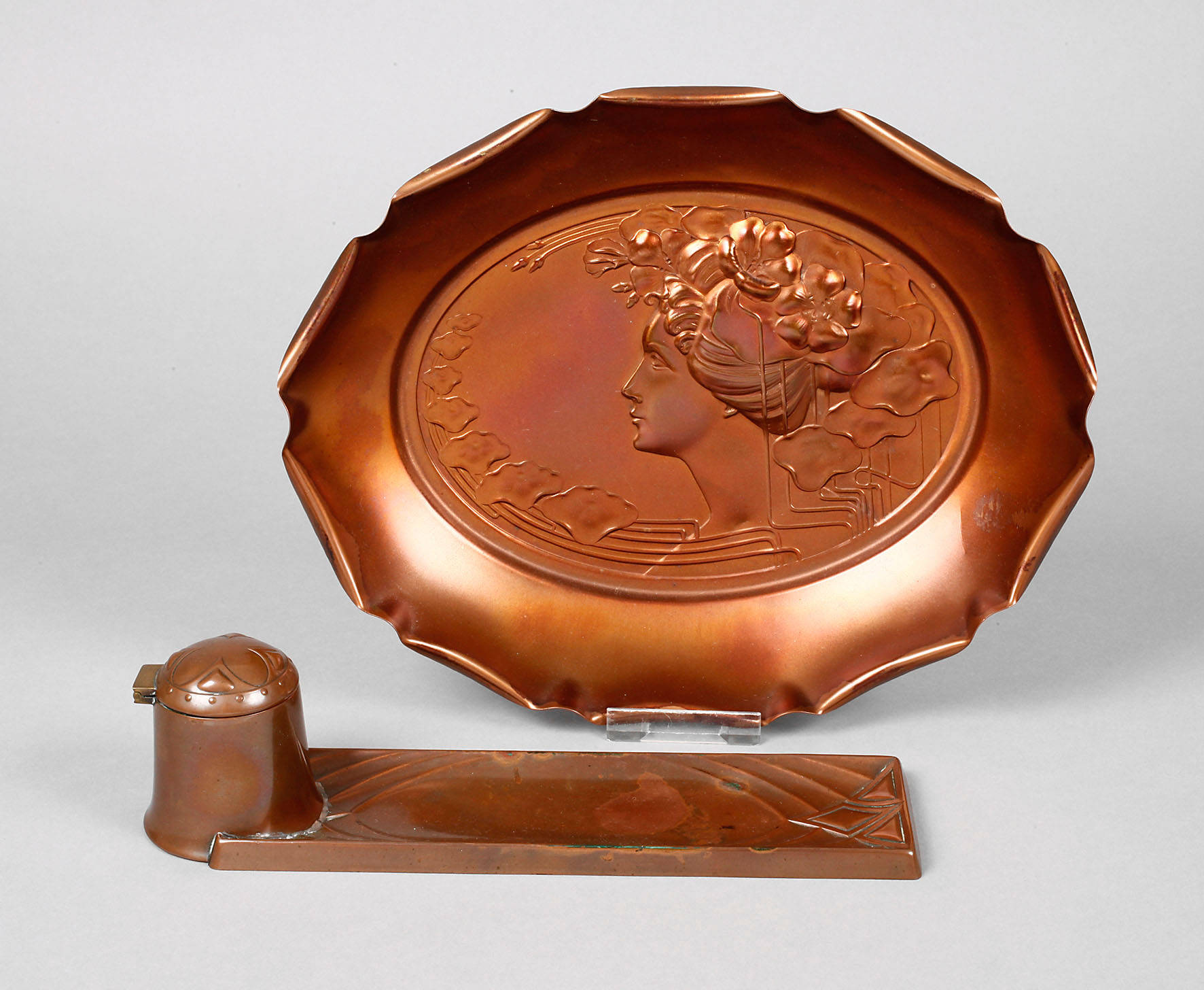 Tintenfass und Jugendstilschale Kupfer