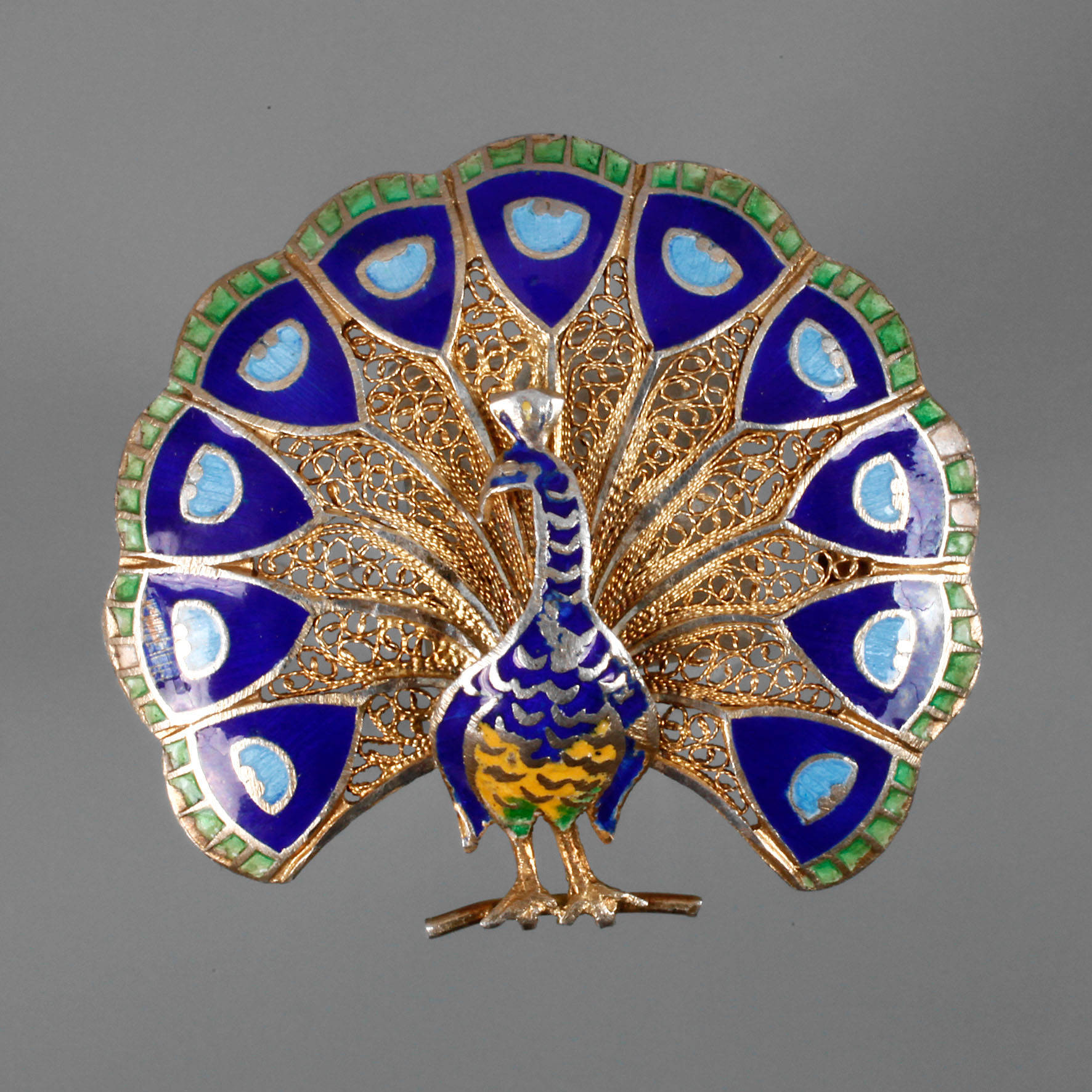 Emaillebrosche als Pfau