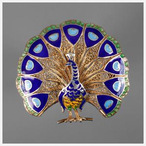 Emaillebrosche als Pfau