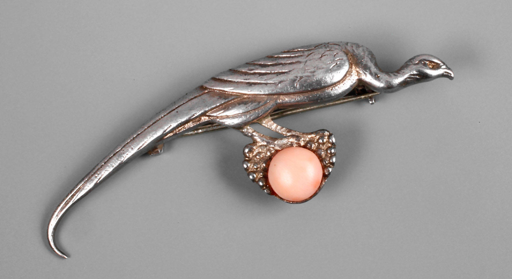 Theodor Fahrner Vogelbrosche mit Koralle