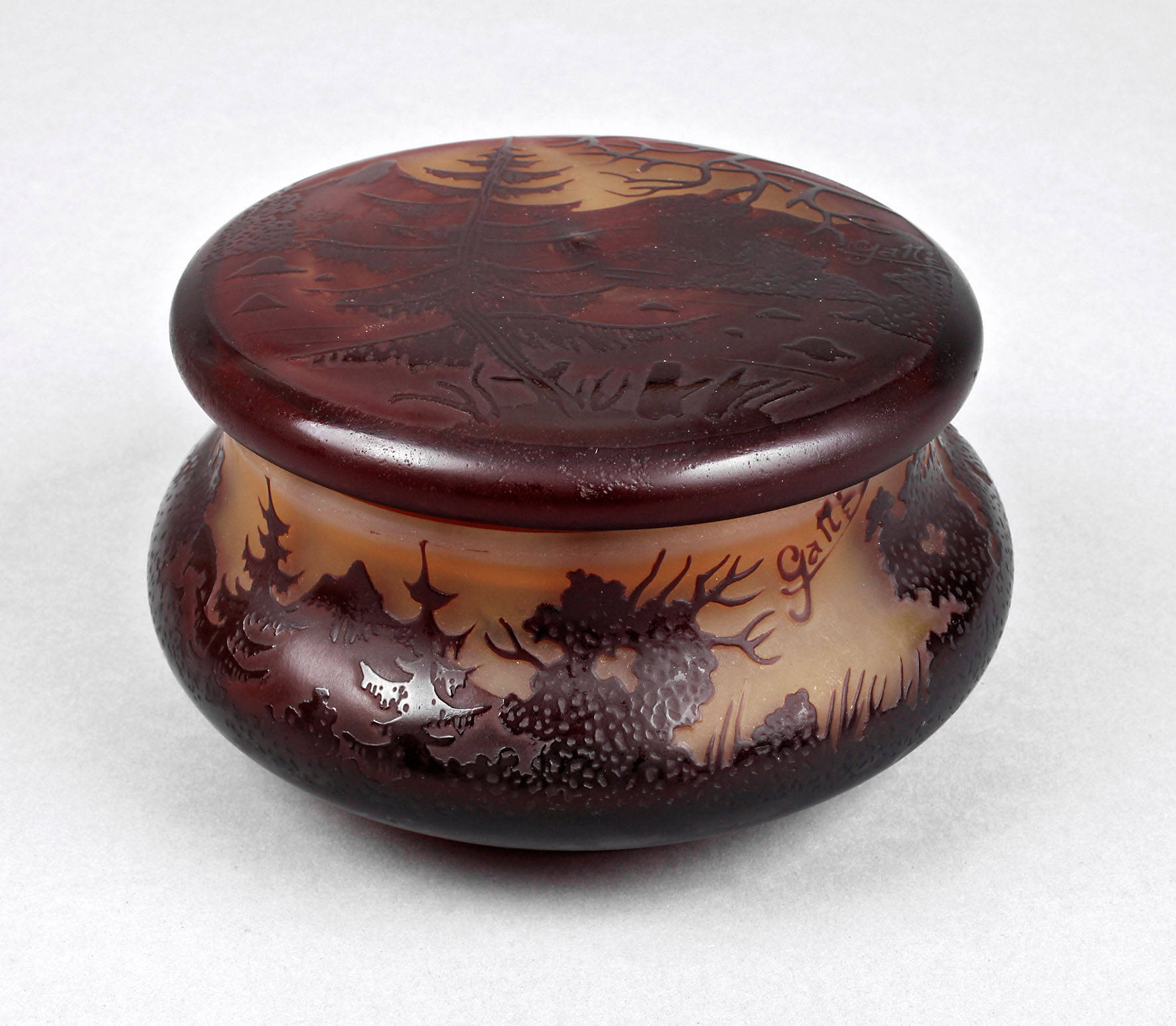 Émile Gallé Deckeldose Ätzglas