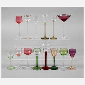 14 verschiedene Likörgläser Jugendstil