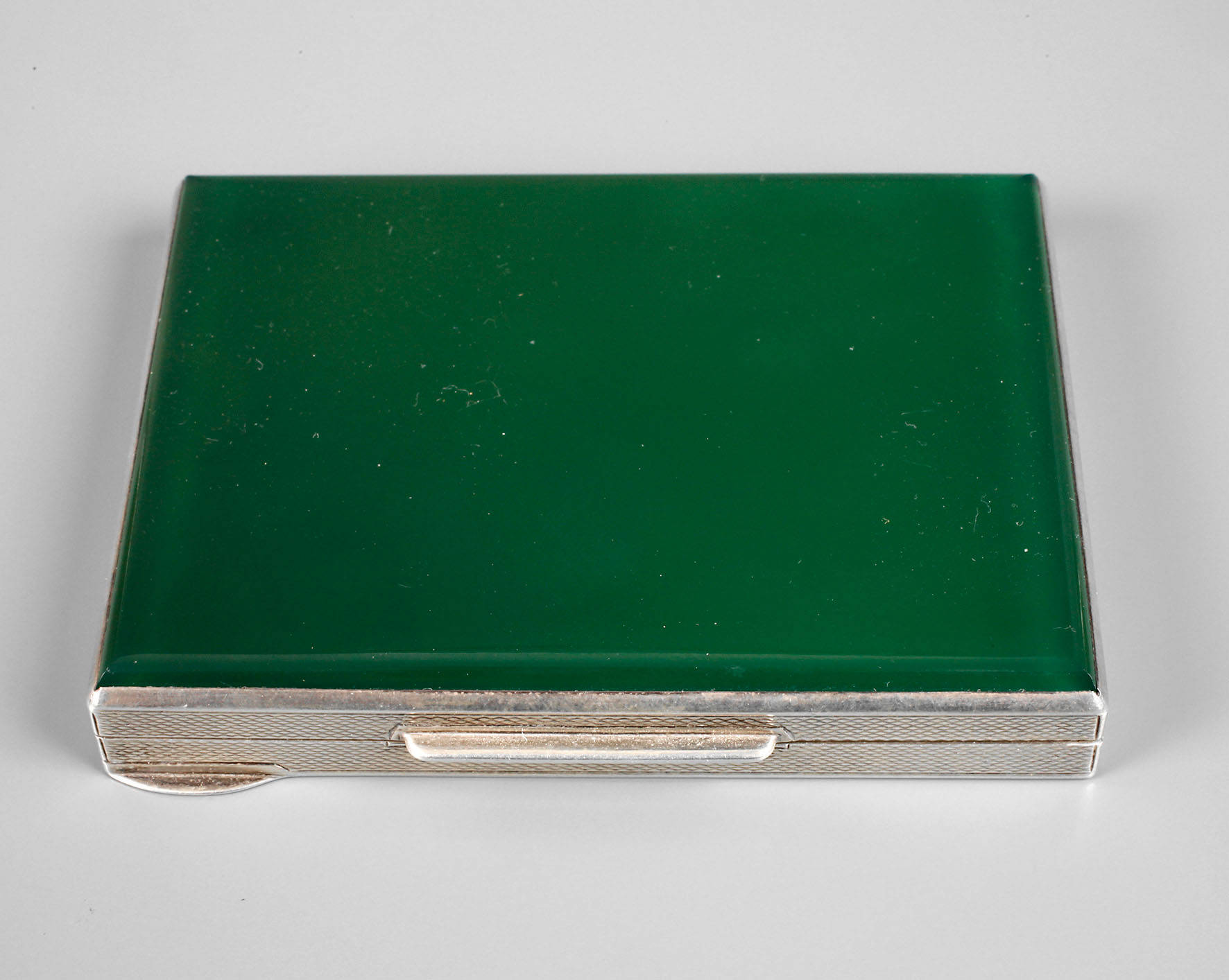 Silber  Zigarettendose mit Chrysoprasplatte