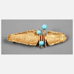 Goldbrosche mit Türkiskugeln