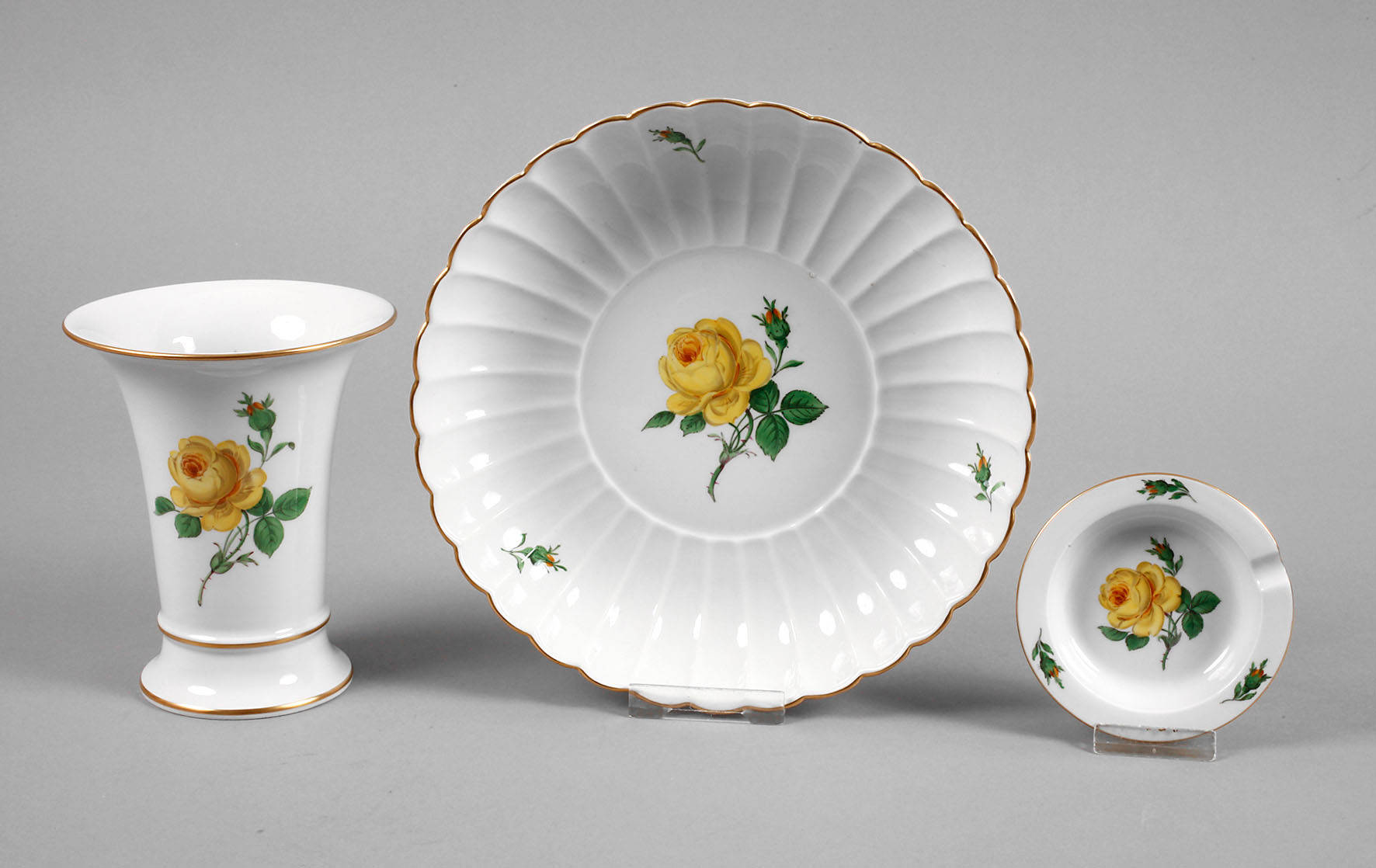 Meissen drei Teile gelbe Rose