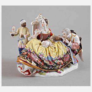 Meissen ”Reifrockdame mit Kavalier und Mohr”