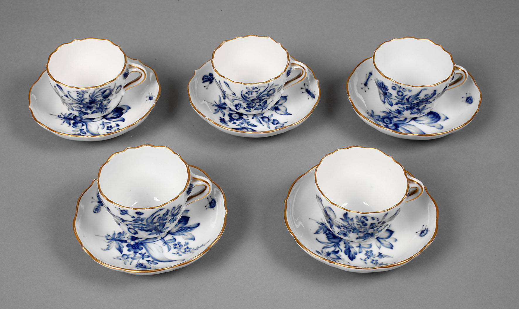 Meissen fünf Mokkatassen Blaue Blume