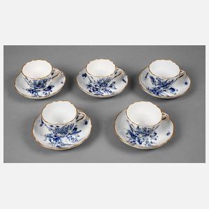 Meissen fünf Mokkatassen Blaue Blume