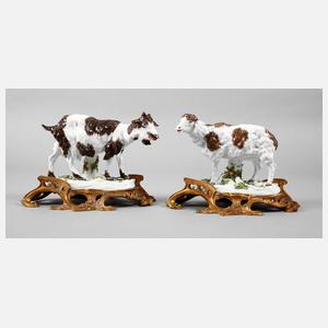 Höchst Schaf und Ziege auf Bronzesockel