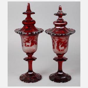 Paar große jagdliche Deckelpokale