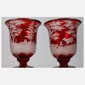 Paar große jagdliche Deckelpokale