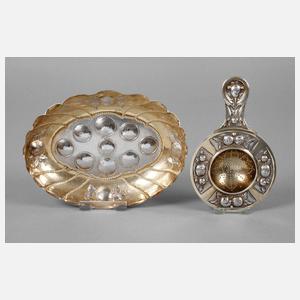 Schale und Teesieb Silber