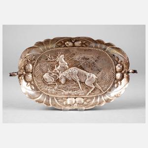 Kleines jagdliches Silbertablett