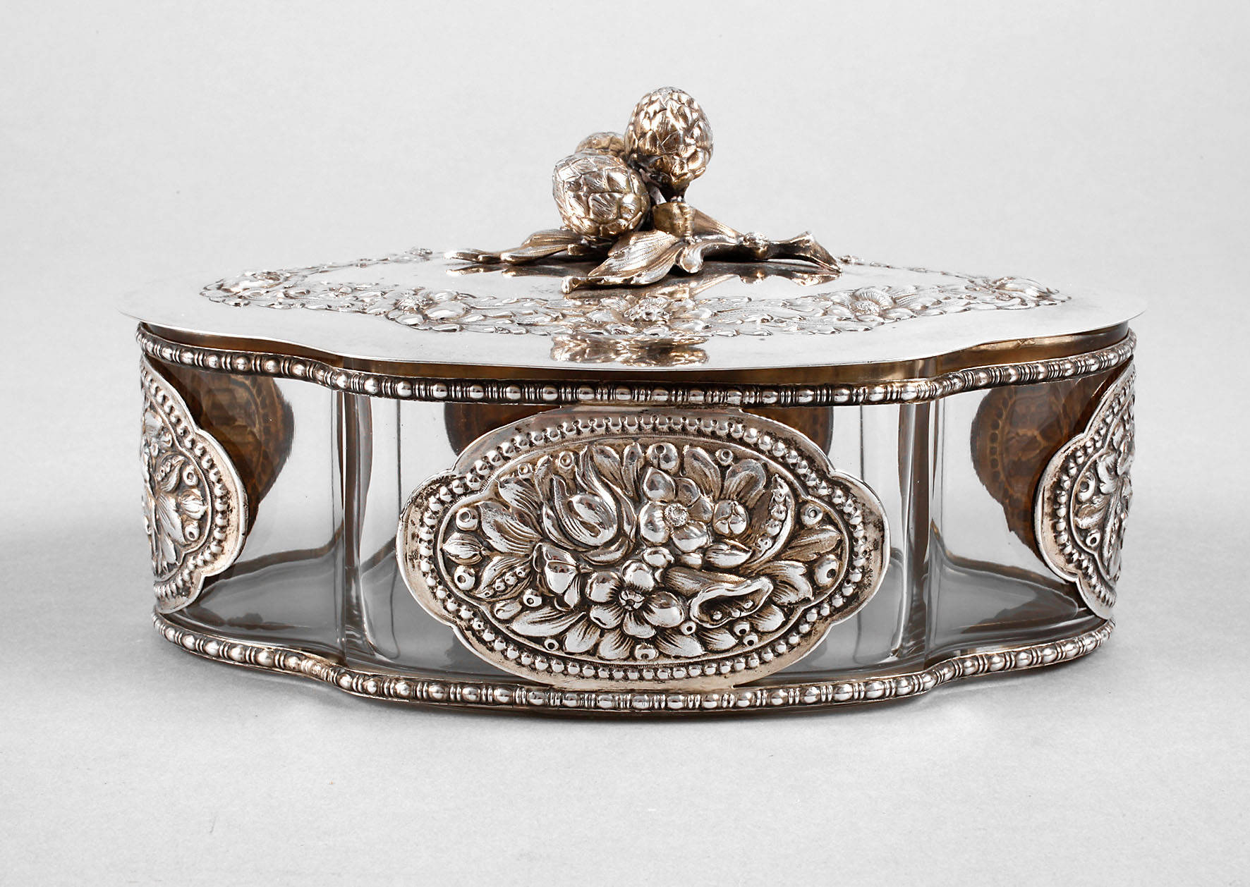 Silberdose mit Glaseinsatz