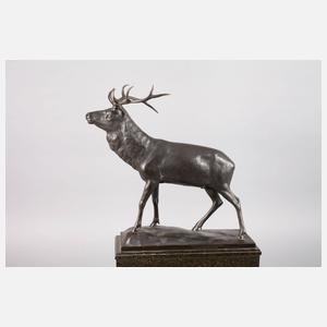 Otto Gerkensmeyer, kapitaler Hirsch auf Holzsockel