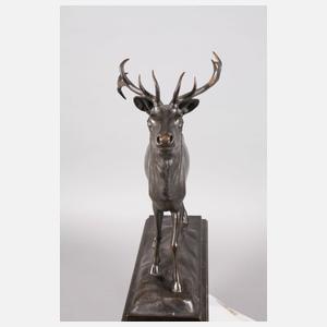 Otto Gerkensmeyer, kapitaler Hirsch auf Holzsockel