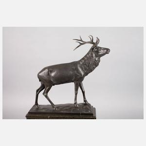 Otto Gerkensmeyer, kapitaler Hirsch auf Holzsockel