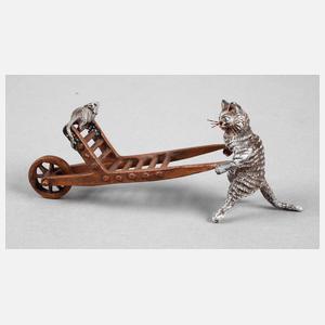 Wiener Bronze Katze mit Schubkarren