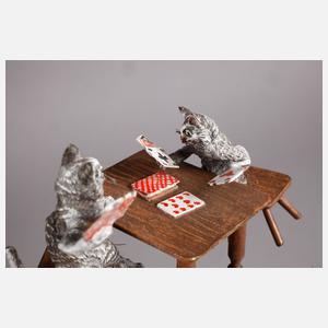 Wiener Bronze Katzen beim Kartenspiel