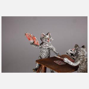 Wiener Bronze Katzen beim Kartenspiel