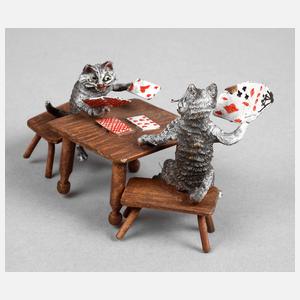 Wiener Bronze Katzen beim Kartenspiel