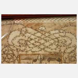 Schreibmeisterarbeit mit Stadtansicht