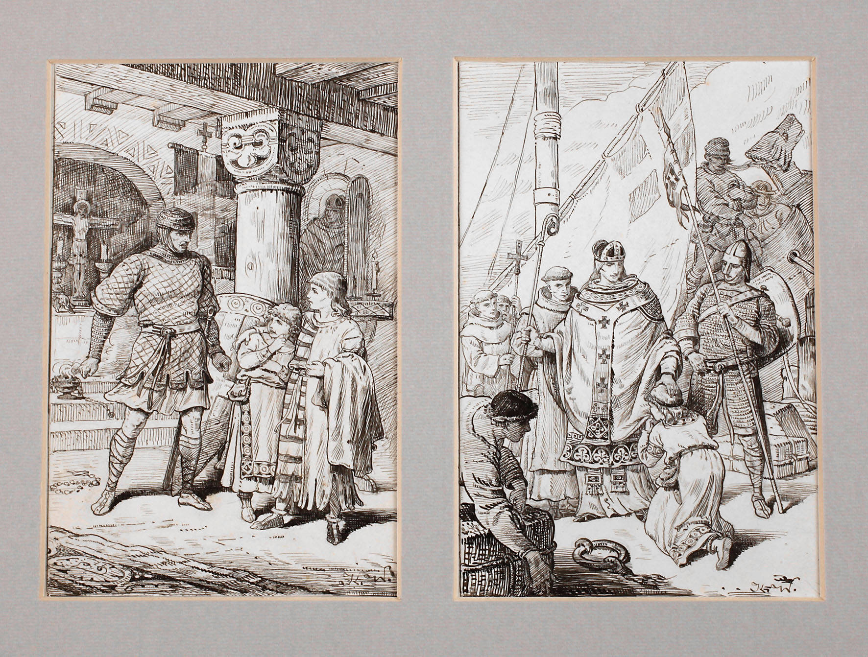 Zwei Historien-Illustrationen