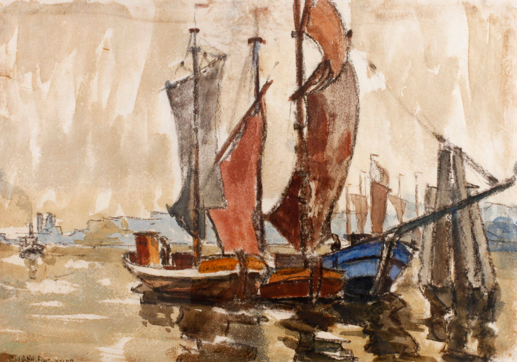 Georg Lehmann-Fahrwasser, Segelboote im Hafen