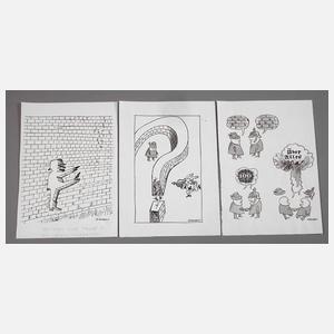 E. Agnacci, Drei Karikaturen