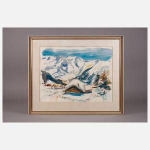 Verschneite Alm im Hochgebirge