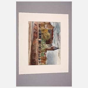 Karl Kröhner, Stadtansicht mit Gewitterwolken, Aquarell, links unten signiert und datiert ”Karl Kröner 1941”, auf Karton aufgezogen, im Passepartout, ungerahmt, Passepartoutausschnitt ca. 23 x 30 cm. Künstlerinfo: dt. Maler und Schriftsteller (1878 Z