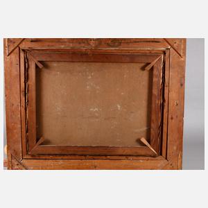 Krämer mit Bauchladen vorm Wirtshaus