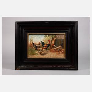 J. Becker, Zwei Pendants Hühnerhofdarstellungen