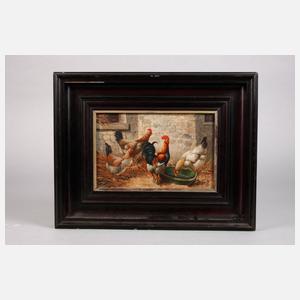 J. Becker, Zwei Pendants Hühnerhofdarstellungen