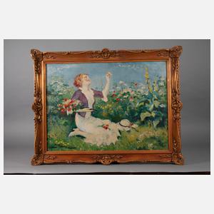 Leopold Illencz, Blumen pflückende junge Frau