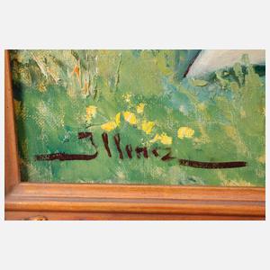 Leopold Illencz, Blumen pflückende junge Frau