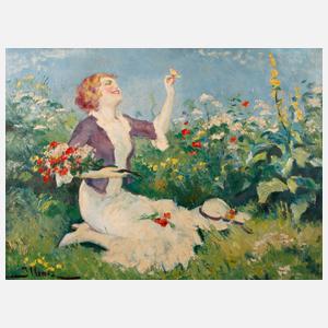 Leopold Illencz, Blumen pflückende junge Frau